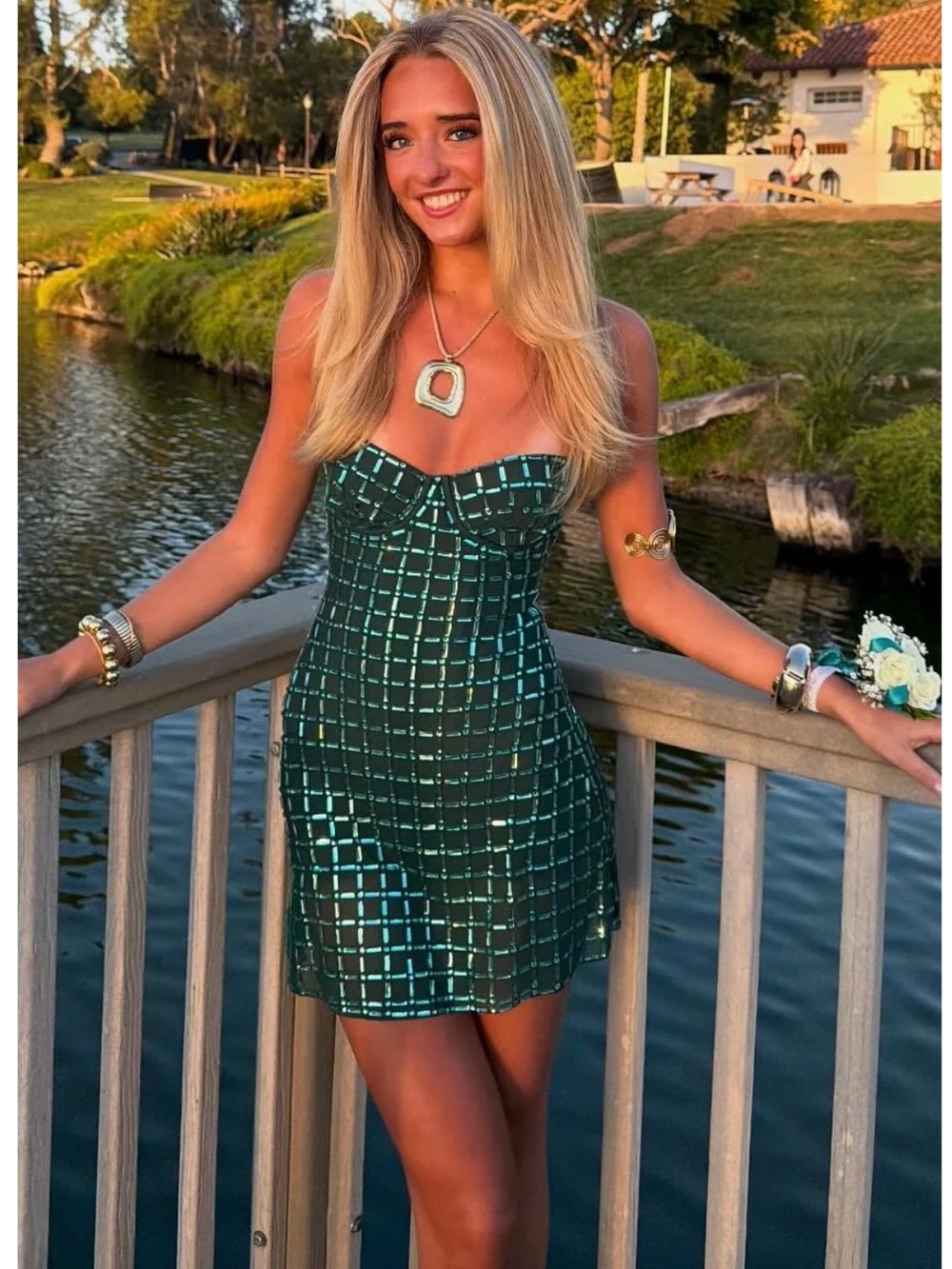 NWT Strapless Green Plaid Mini Dress